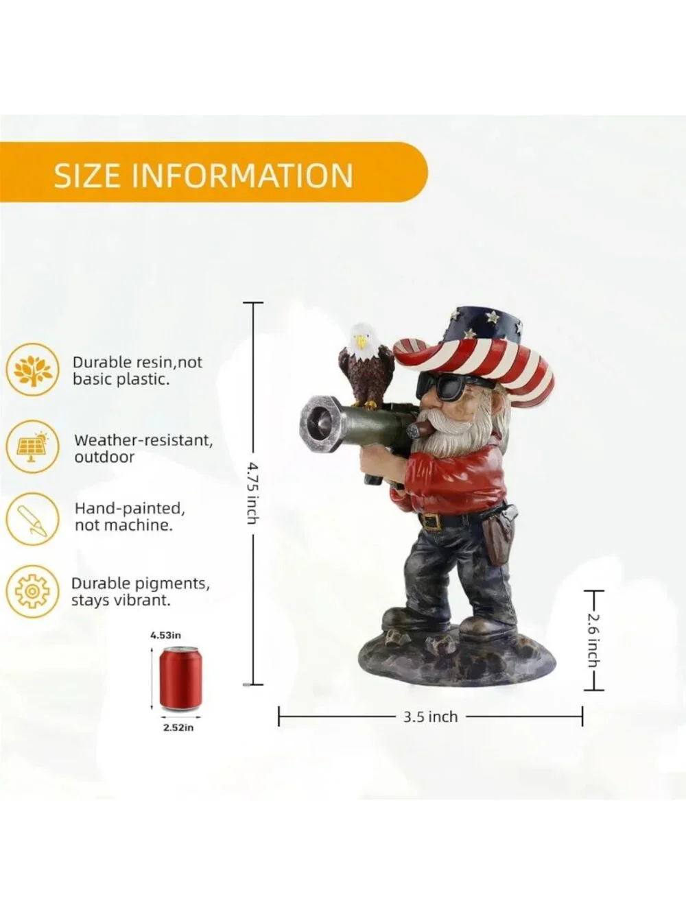 Military Garden Gnome - 4.8in Tactical Gnome with Guns, Patriotic Gifts for Men